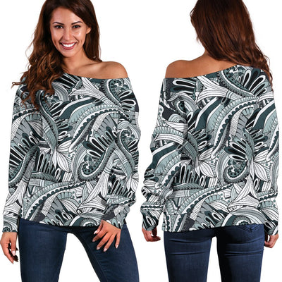 Funky Patterns in Black - Women's Off Shoulder Sweater - Carbone's Marketplace
