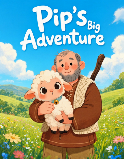 Pip's Big Adventure free faith storybook cover: Silas the shepherd holding Pip the lamb