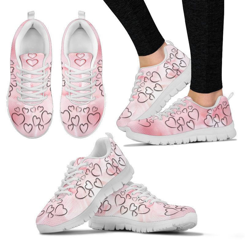 Heart On Pink Print Running Shoes For Women - Carbone&