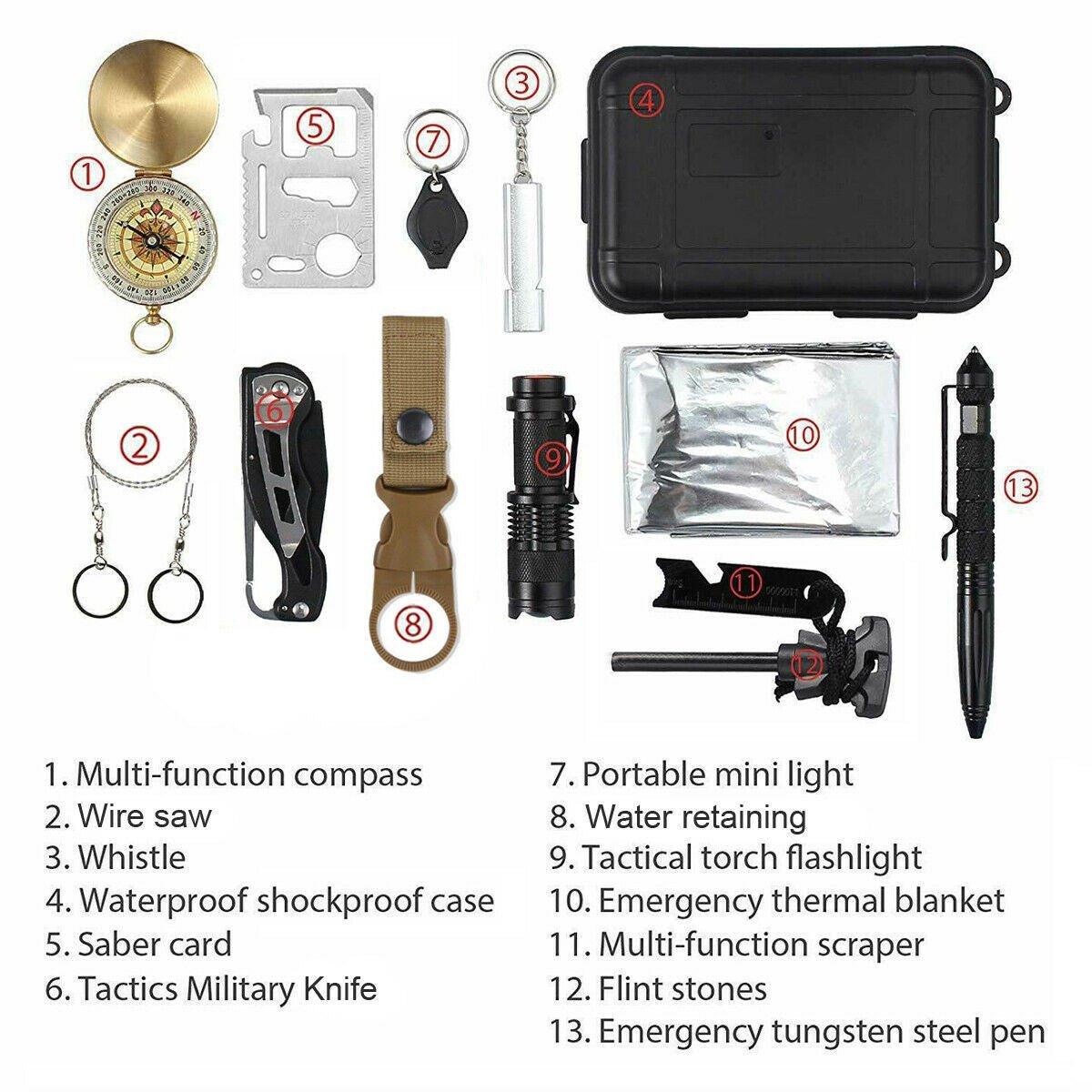 14 in 1 Outdoor Emergency Survival Gear Kit Camping Tactical Tools SOS EDC Case - Carbone's Marketplace