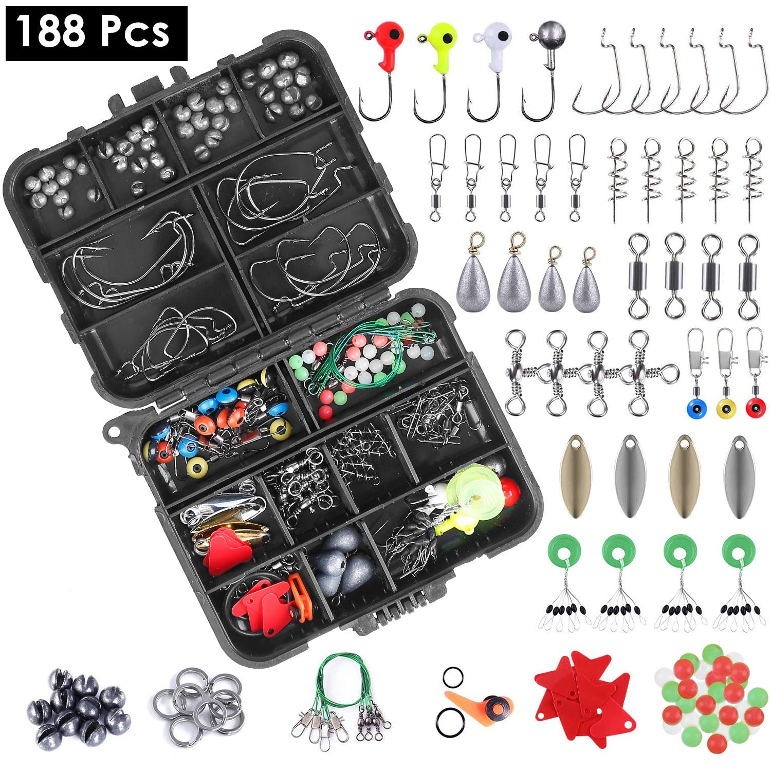 188Pcs Fishing Accessory Kit Portable Fishing Set Including Jig Hooks Sinker Weights Spoon Lure - Carbone's Marketplace