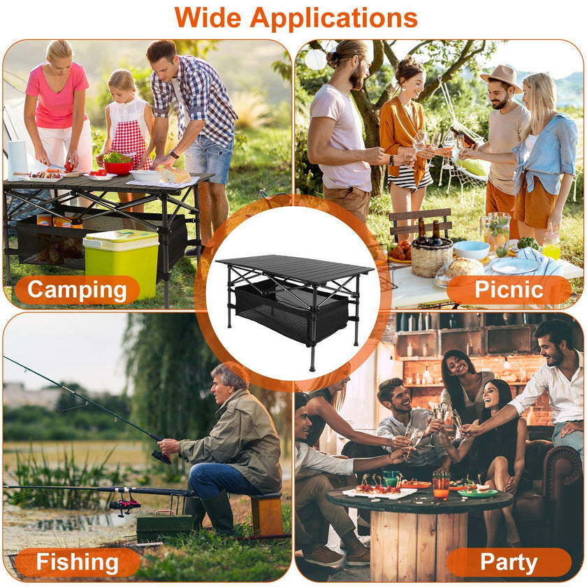 1Pc Folding Camping Table Portable Aluminum Roll - up Picnic BBQ Desk with Carrying Bag Heavy Duty Outdoor Beach Backyard Party Patio - Carbone's Marketplace