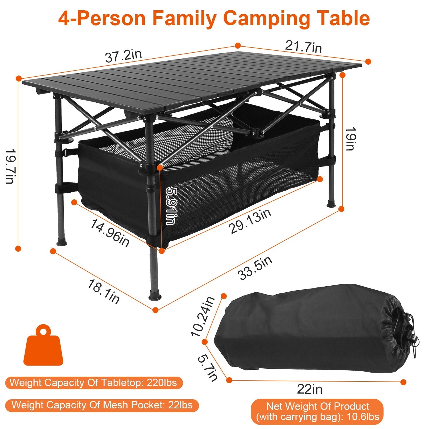 1Pc Folding Camping Table Portable Aluminum Roll - up Picnic BBQ Desk with Carrying Bag Heavy Duty Outdoor Beach Backyard Party Patio - Carbone's Marketplace