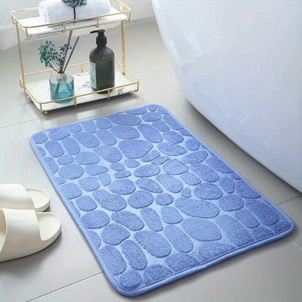 1pc Non - Slip Memory Foam Bath Rug with Cobblestone Embossment - Rapid Water Absorbent and Washable - Soft and Comfortable Carpet for Shower Room and Bathroom - Perfect Bathroom Accessory - Carbone's Marketplace