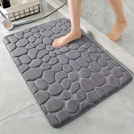 1pc Non - Slip Memory Foam Bath Rug with Cobblestone Embossment - Rapid Water Absorbent and Washable - Soft and Comfortable Carpet for Shower Room and Bathroom - Perfect Bathroom Accessory - Carbone's Marketplace