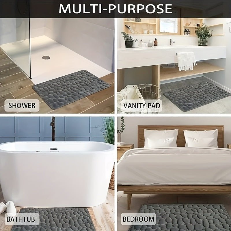 1pc Non - Slip Memory Foam Bath Rug with Cobblestone Embossment - Rapid Water Absorbent and Washable - Soft and Comfortable Carpet for Shower Room and Bathroom - Perfect Bathroom Accessory - Carbone's Marketplace