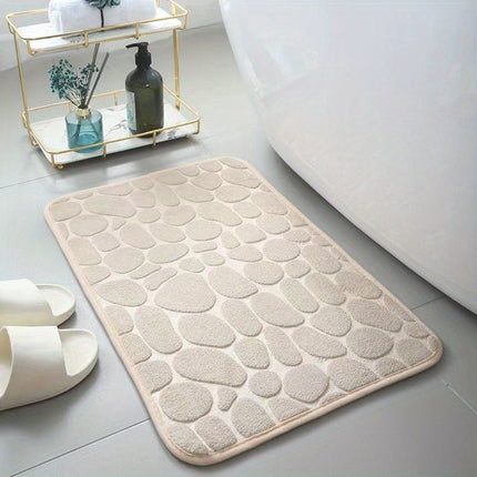 1pc Non - Slip Memory Foam Bath Rug with Cobblestone Embossment - Rapid Water Absorbent and Washable - Soft and Comfortable Carpet for Shower Room and Bathroom - Perfect Bathroom Accessory - Carbone's Marketplace