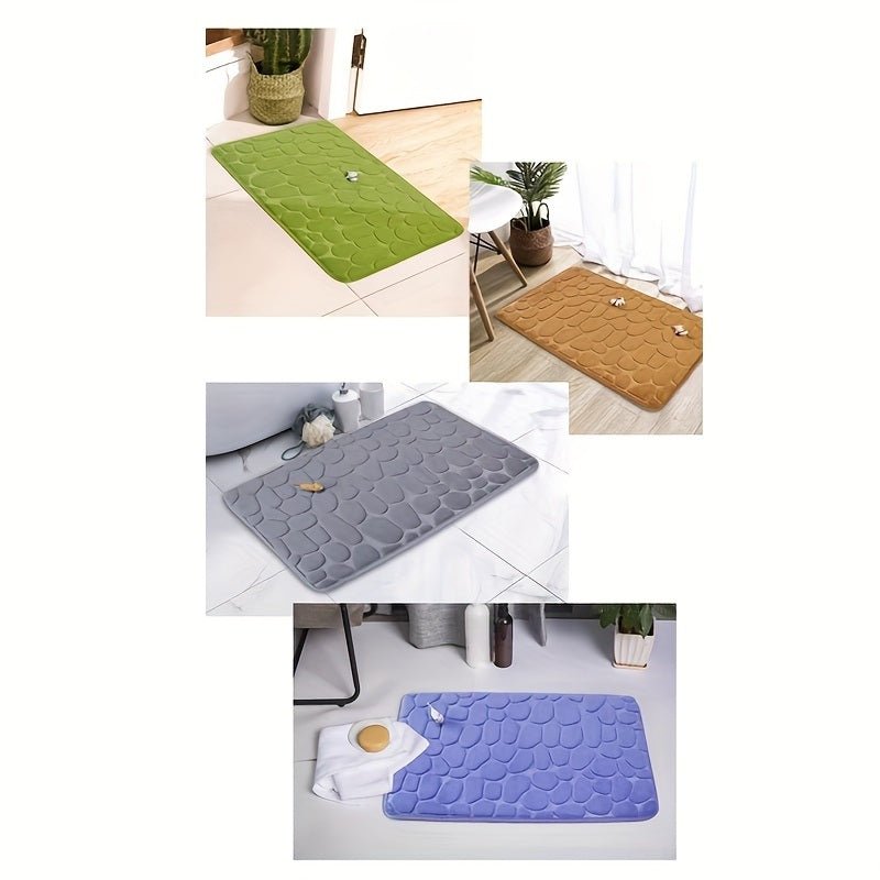 1pc Non - Slip Memory Foam Bath Rug with Cobblestone Embossment - Rapid Water Absorbent and Washable - Soft and Comfortable Carpet for Shower Room and Bathroom - Perfect Bathroom Accessory - Carbone's Marketplace