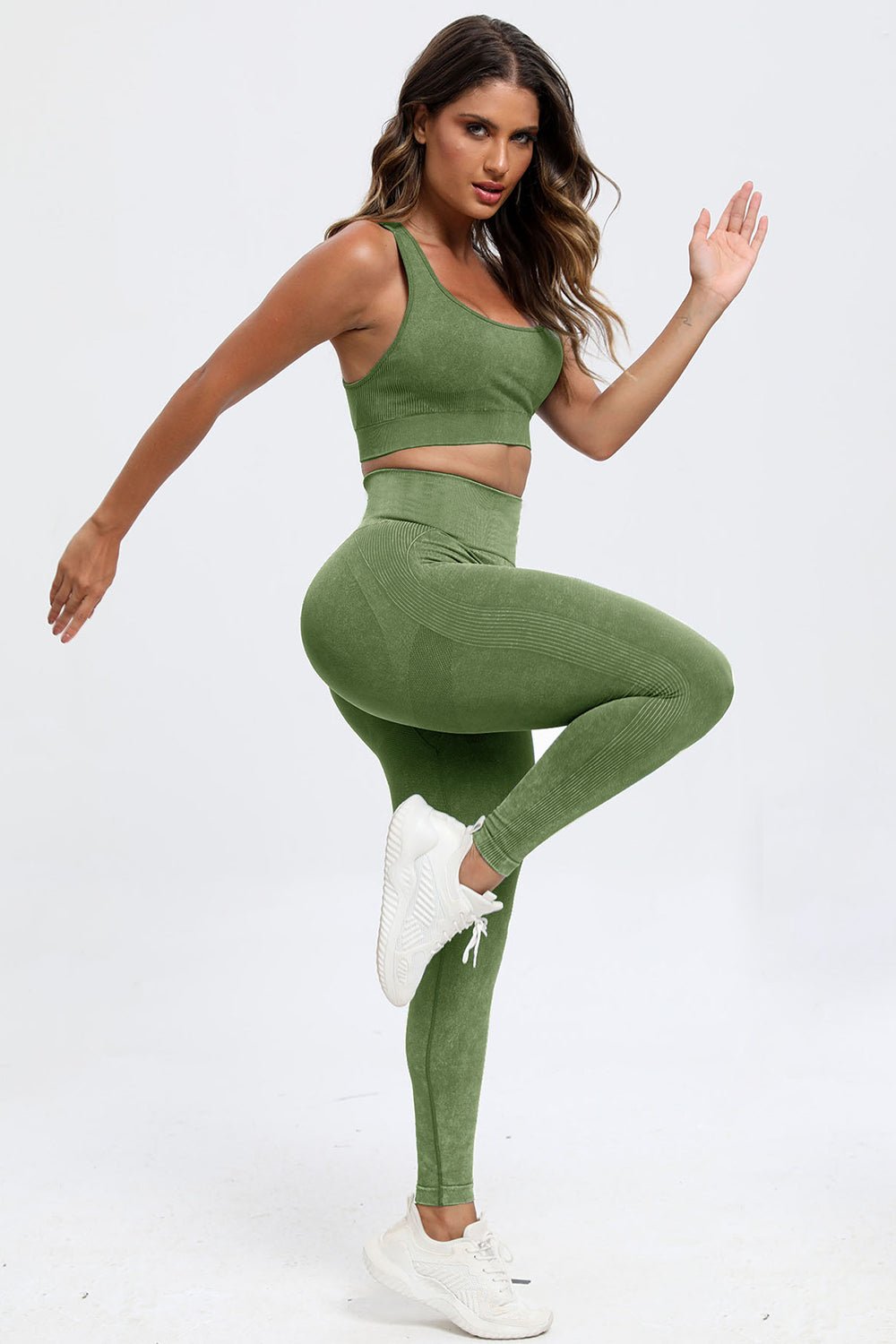 3 Piece Washed Square Neck Wide Strap Active Set - Carbone's Marketplace