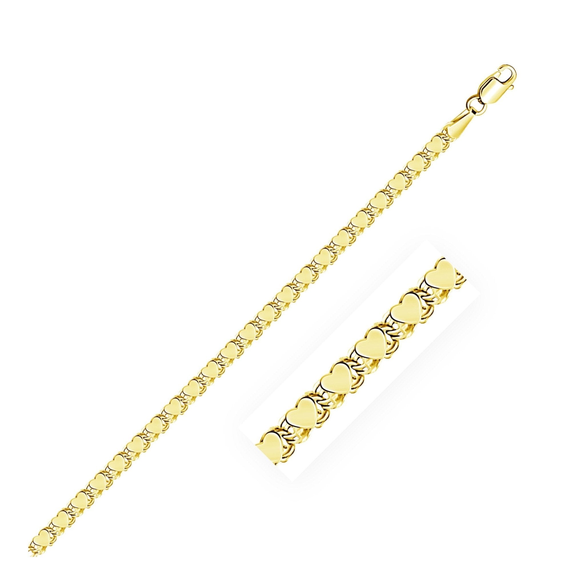 3.0mm 10k Yellow Gold Heart Anklet - Carbone's Marketplace