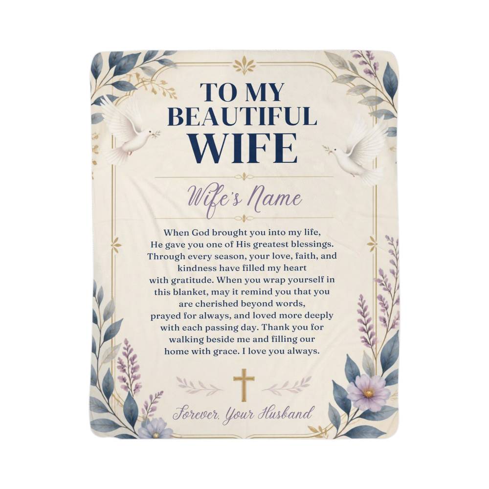 Personalized Wife Sherpa Fleece Blanket, Christian Love Gift