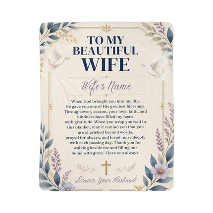 Personalized Wife Sherpa Fleece Blanket, Christian Love Gift