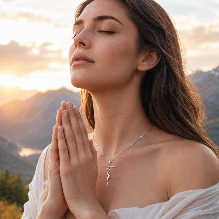 Faith Makes It Possible Cross Necklace — Solid 925 Sterling Silver with White Gold Finish
