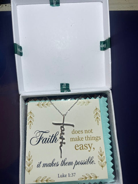 Faith Makes It Possible Cross Necklace — Solid 925 Sterling Silver with White Gold Finish