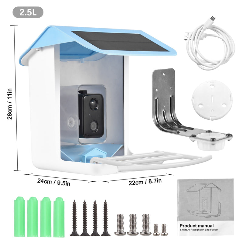 Wireless WiFi Solar Camera Bird Feeder 5200 mAh Battery 2.5L Capacity 1080HD Night Vision Bird Feeders For Outdoor Bird Watching