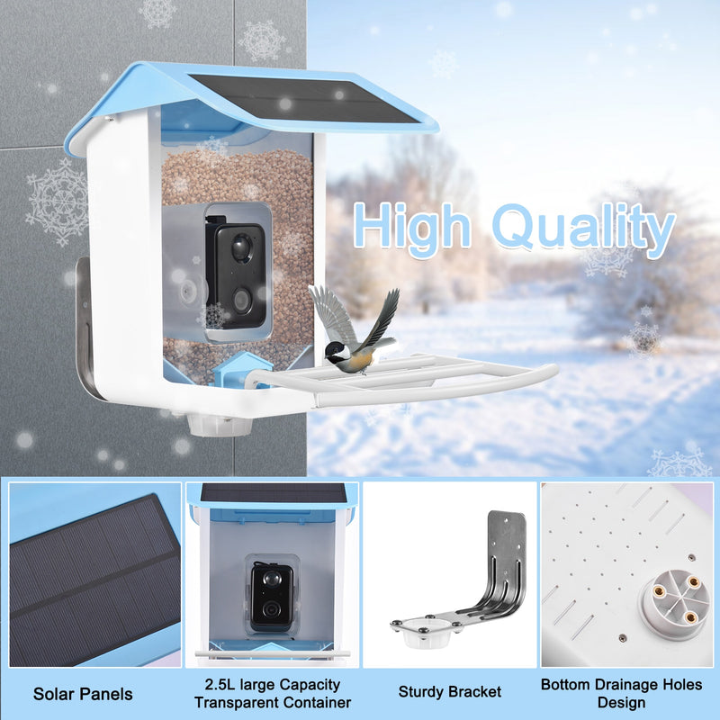 Wireless WiFi Solar Camera Bird Feeder 5200 mAh Battery 2.5L Capacity 1080HD Night Vision Bird Feeders For Outdoor Bird Watching