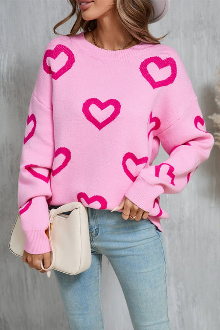 Angel Wings Heart Round Neck Dropped Shoulder Long Sleeve Sweater - Carbone's Marketplace