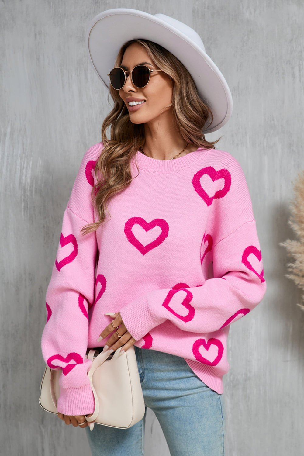 Angel Wings Heart Round Neck Dropped Shoulder Long Sleeve Sweater - Carbone's Marketplace