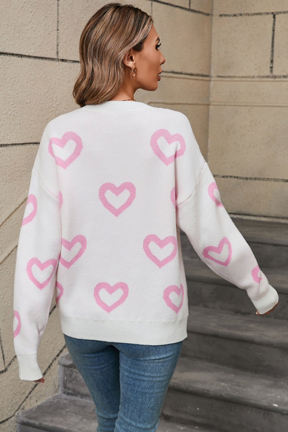 Angel Wings Heart Round Neck Dropped Shoulder Long Sleeve Sweater - Carbone's Marketplace