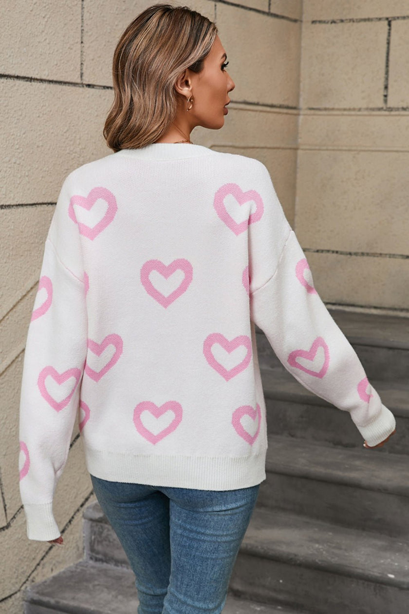 Angel Wings Heart Round Neck Dropped Shoulder Long Sleeve Sweater - Carbone's Marketplace