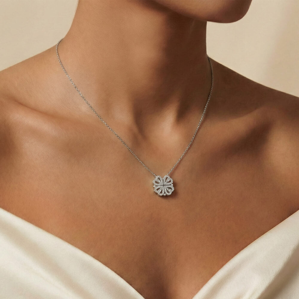 2-in-1 Magnetic Convertible Lucky Clover and Hearts Necklace