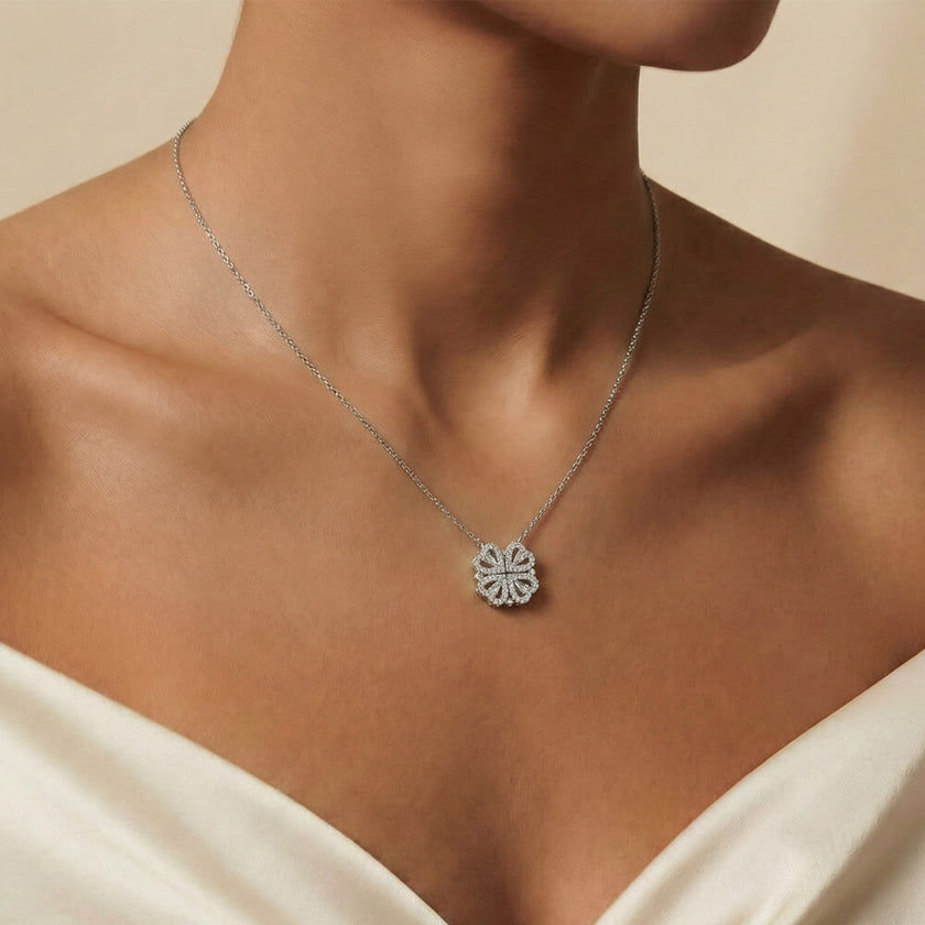 2-in-1 Magnetic Convertible Lucky Clover and Hearts Necklace
