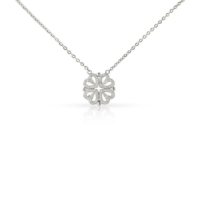 2-in-1 Magnetic Convertible Lucky Clover and Hearts Necklace