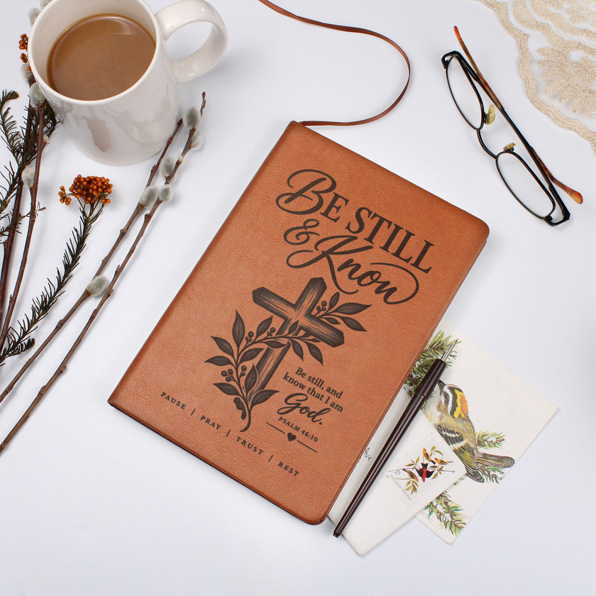 Be Still & Know – Psalm 46:10 Engraved Vegan Leather Prayer Journal