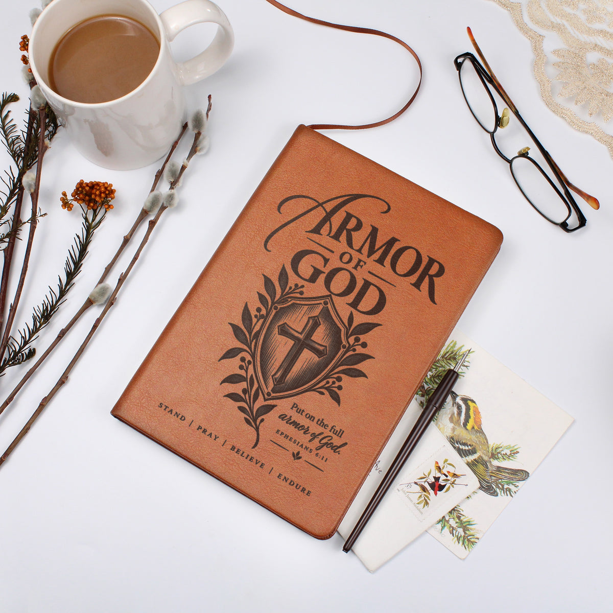 Armor of God – Ephesians 6:11 Engraved Vegan Leather Prayer Journal