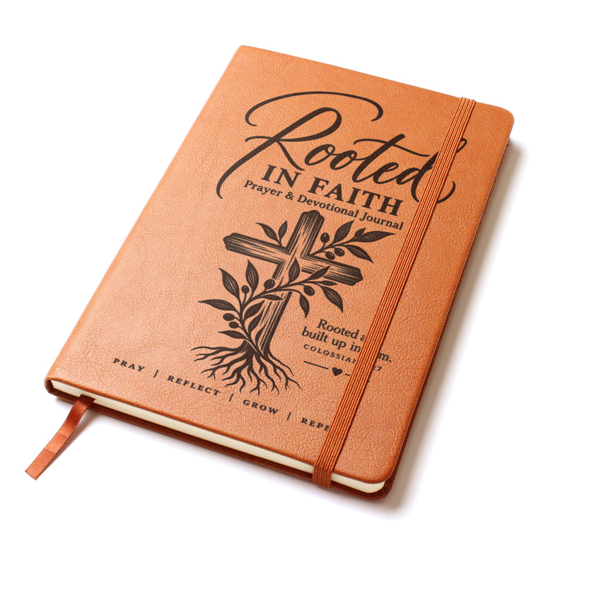 Rooted in Faith – Colossians 2:7 Engraved Vegan Leather Prayer Journal