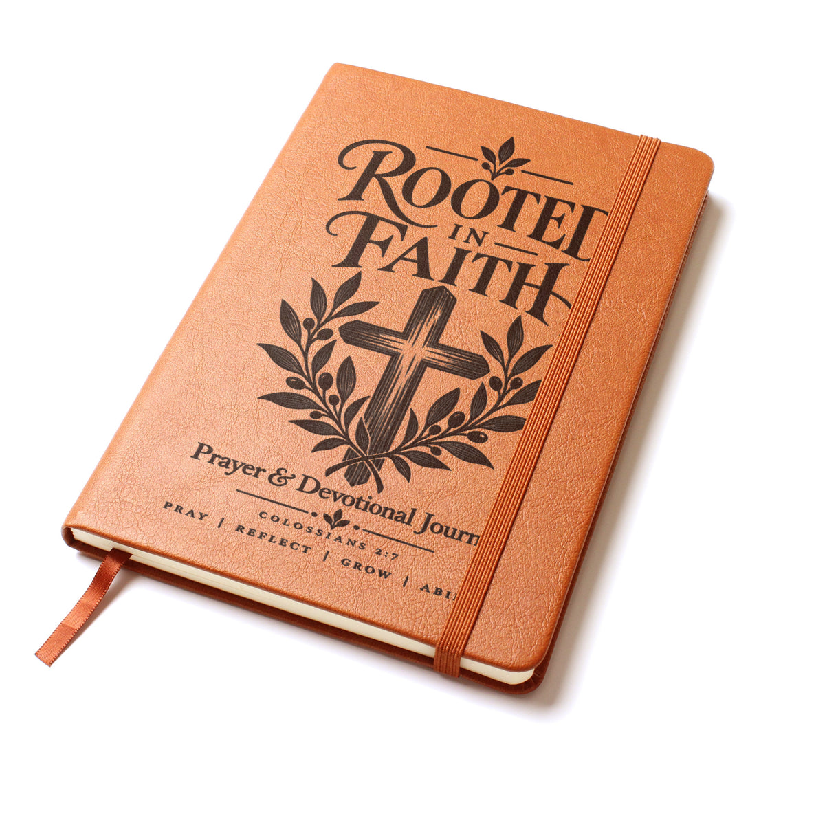 Rooted in Faith – Colossians 2:7 Engraved Vegan Leather Prayer Journal