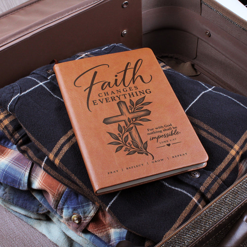 Faith Changes Everything – Luke 1:37 Engraved Vegan Leather Prayer Journal