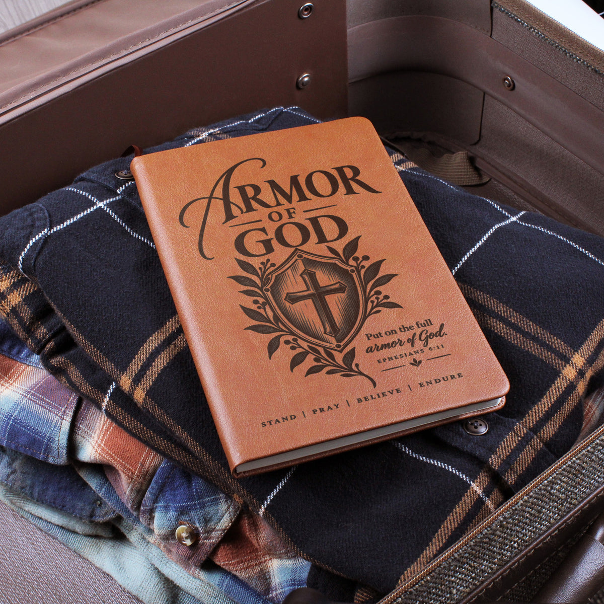 Armor of God – Ephesians 6:11 Engraved Vegan Leather Prayer Journal