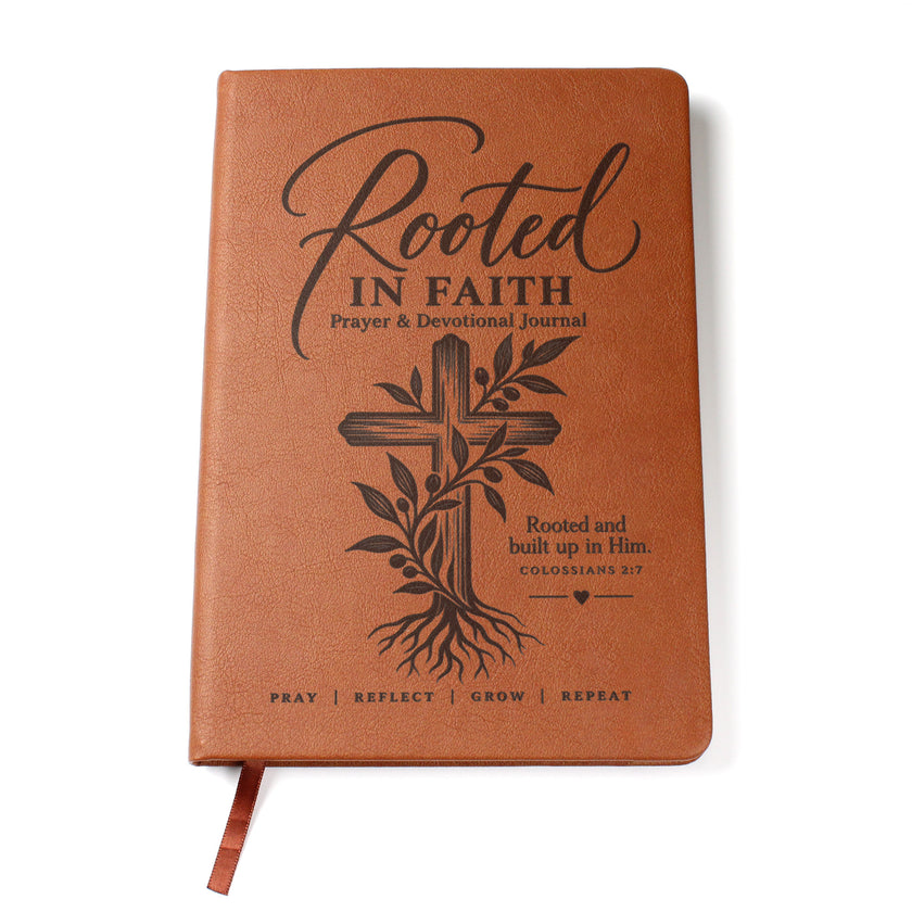 Rooted in Faith – Colossians 2:7 Engraved Vegan Leather Prayer Journal