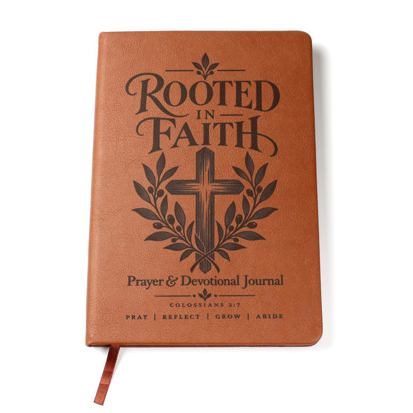 Rooted in Faith – Colossians 2:7 Engraved Vegan Leather Prayer Journal