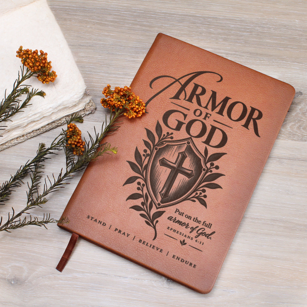 Armor of God – Ephesians 6:11 Engraved Vegan Leather Prayer Journal