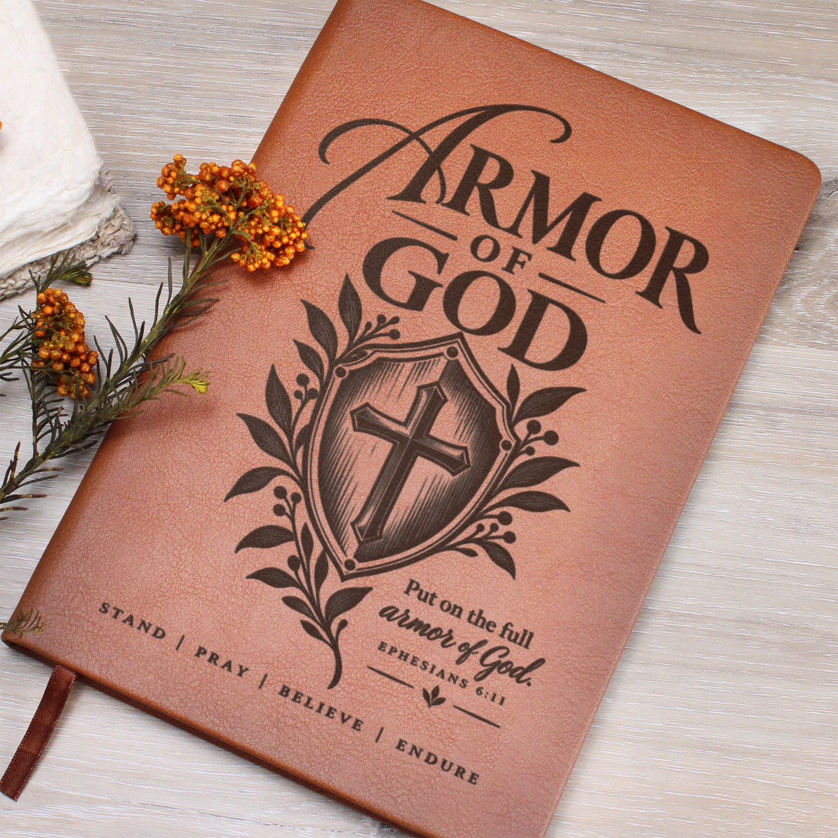 Armor of God – Ephesians 6:11 Engraved Vegan Leather Prayer Journal