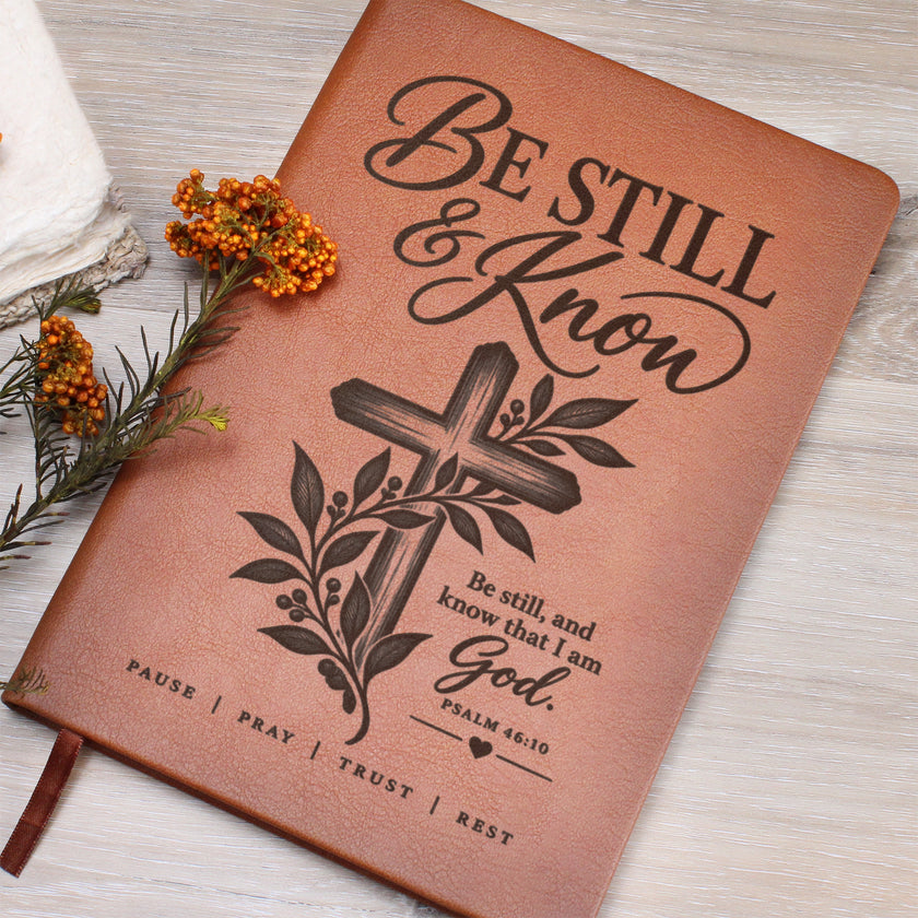 Be Still & Know – Psalm 46:10 Engraved Vegan Leather Prayer Journal