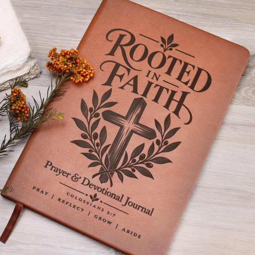Rooted in Faith – Colossians 2:7 Engraved Vegan Leather Prayer Journal