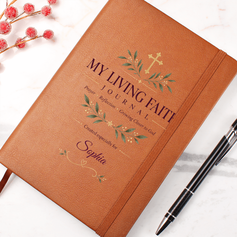 Personalized My Living Faith Journal – Vegan Leather Prayer & Reflection Journal