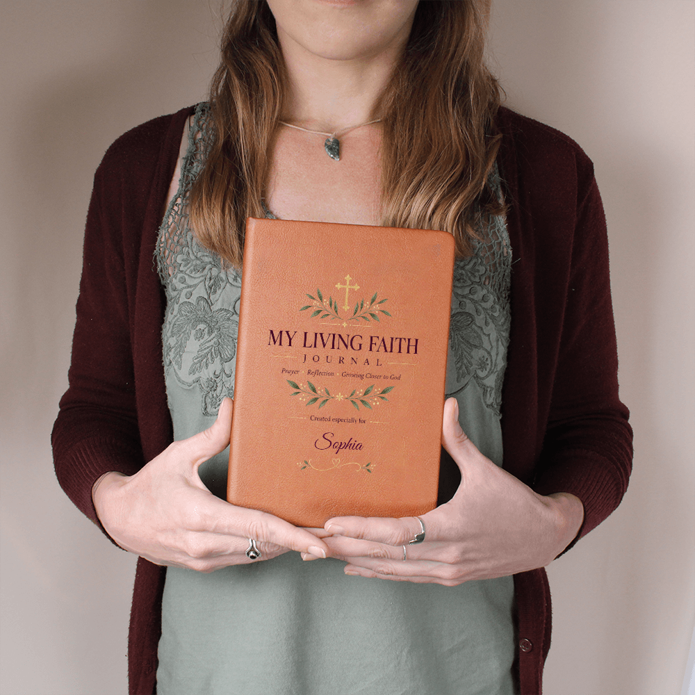 Personalized My Living Faith Journal – Vegan Leather Prayer & Reflection Journal