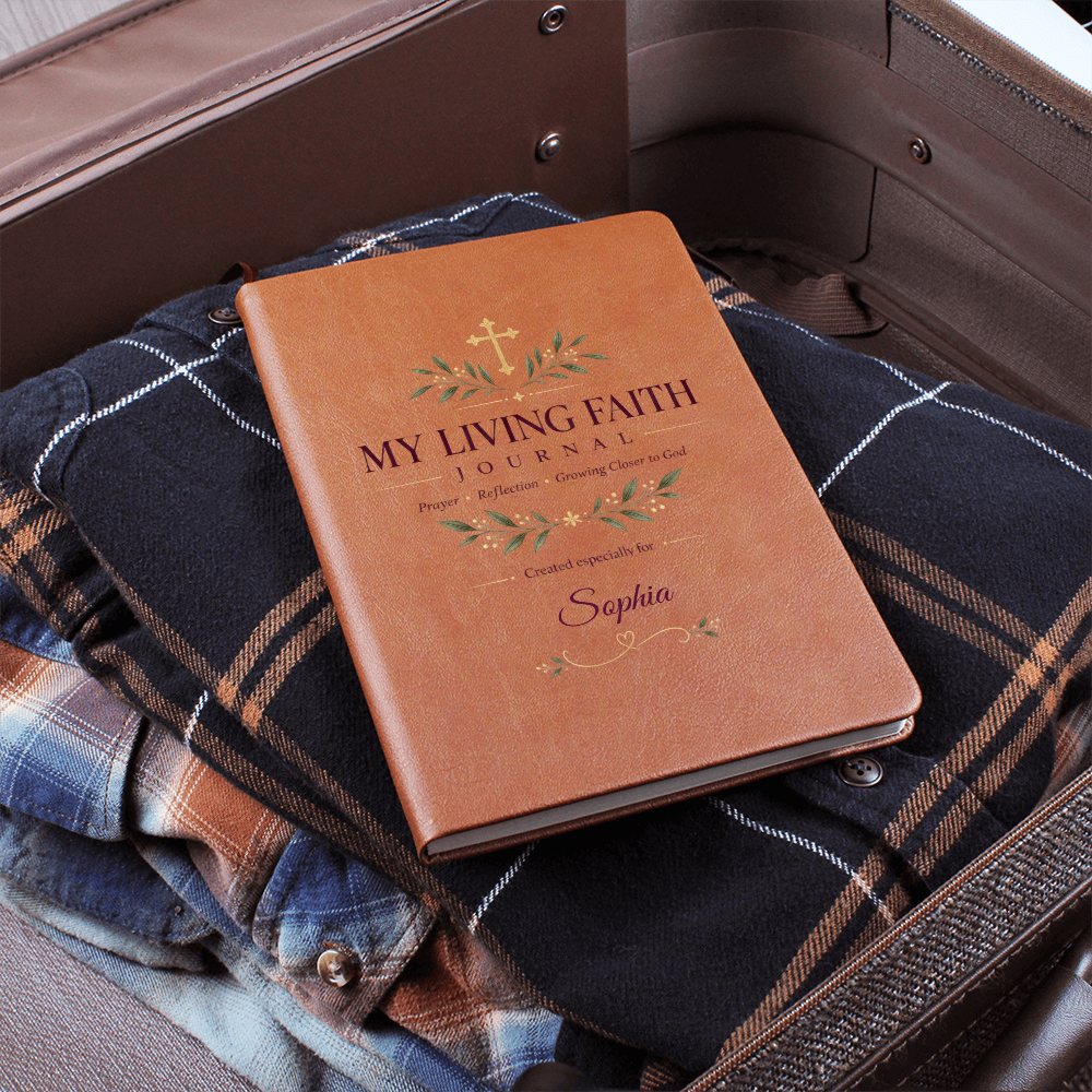 Personalized My Living Faith Journal – Vegan Leather Prayer & Reflection Journal