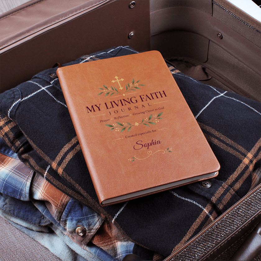 Personalized My Living Faith Journal – Vegan Leather Prayer & Reflection Journal