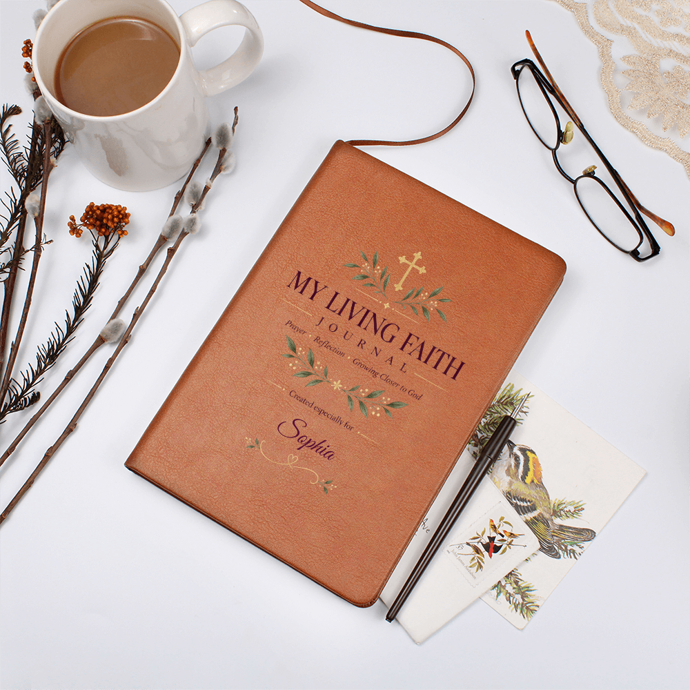 Personalized My Living Faith Journal – Vegan Leather Prayer & Reflection Journal