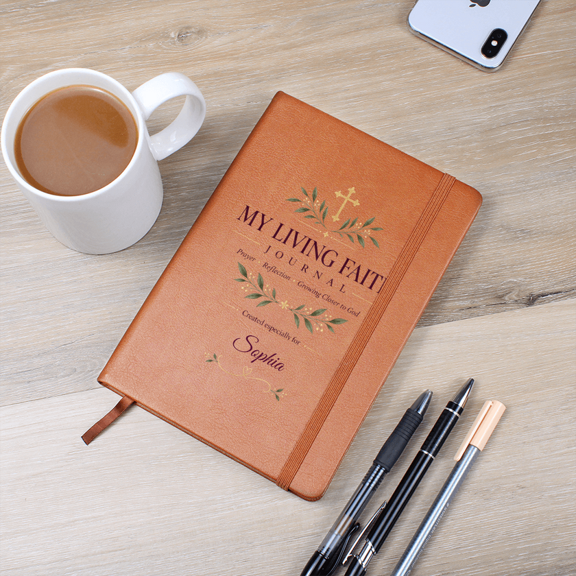 Personalized My Living Faith Journal – Vegan Leather Prayer & Reflection Journal