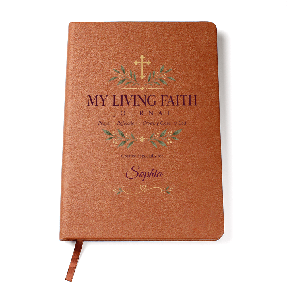 Personalized My Living Faith Journal – Vegan Leather Prayer & Reflection Journal