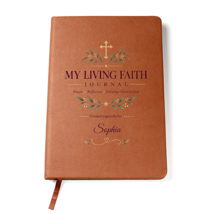 Personalized My Living Faith Journal – Vegan Leather Prayer & Reflection Journal