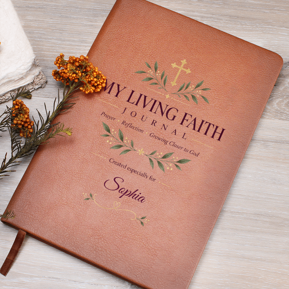 Personalized My Living Faith Journal – Vegan Leather Prayer & Reflection Journal