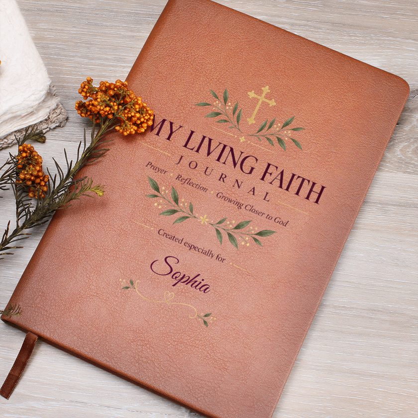 Personalized My Living Faith Journal – Vegan Leather Prayer & Reflection Journal