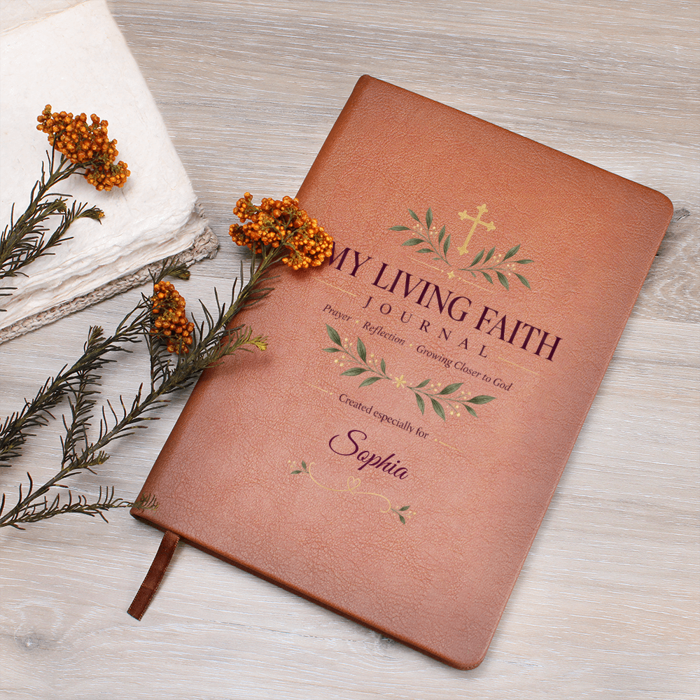 Personalized My Living Faith Journal – Vegan Leather Prayer & Reflection Journal